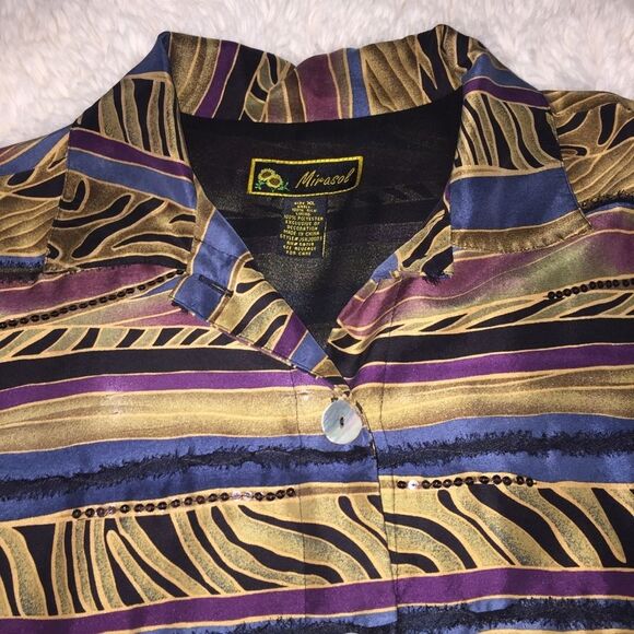 Mirasol 100% Silk Jewel Tone Striped Jacket Sz XL - Picture 5 of 12